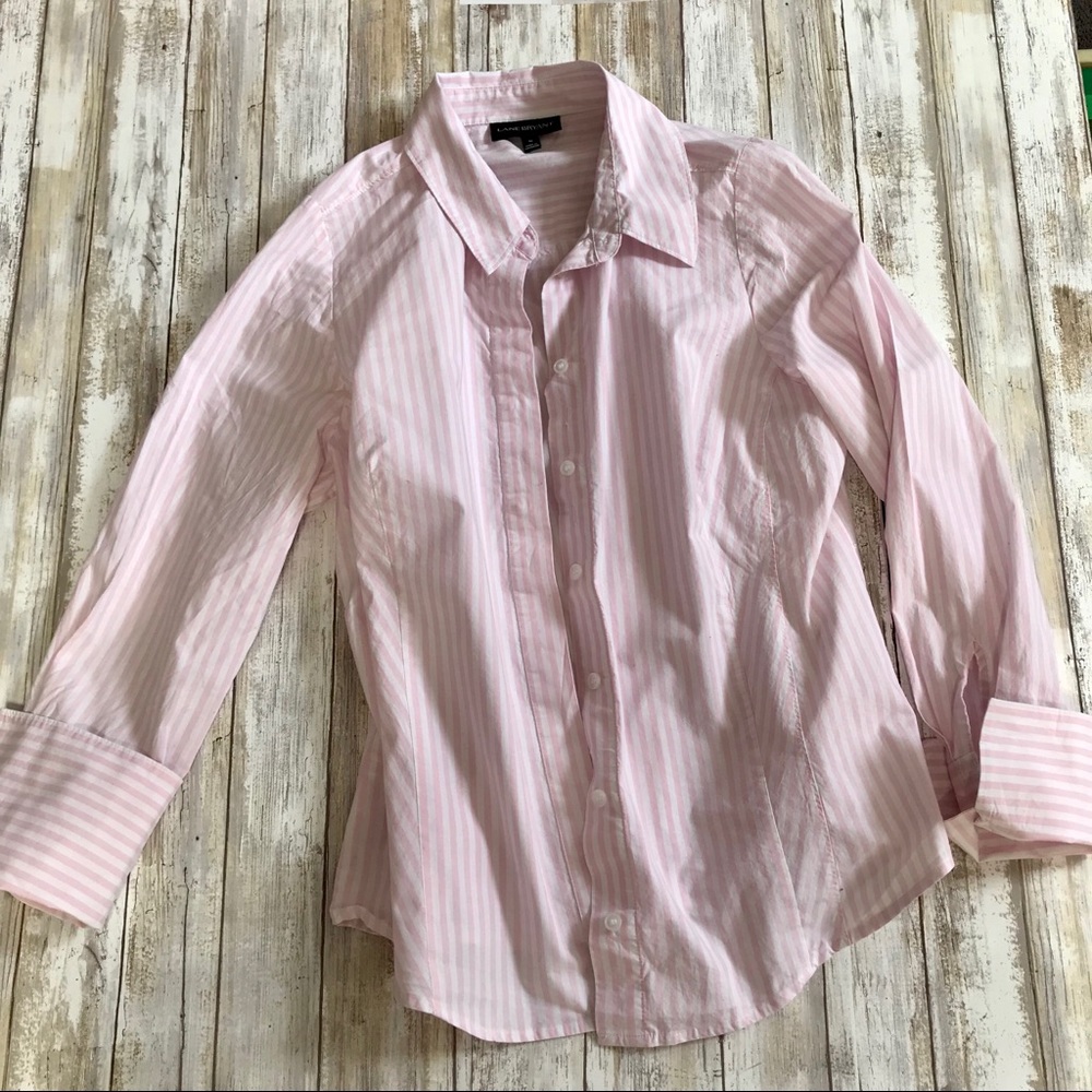 ‼️Layne Bryant Button Down Pink Candy Stripe Top
